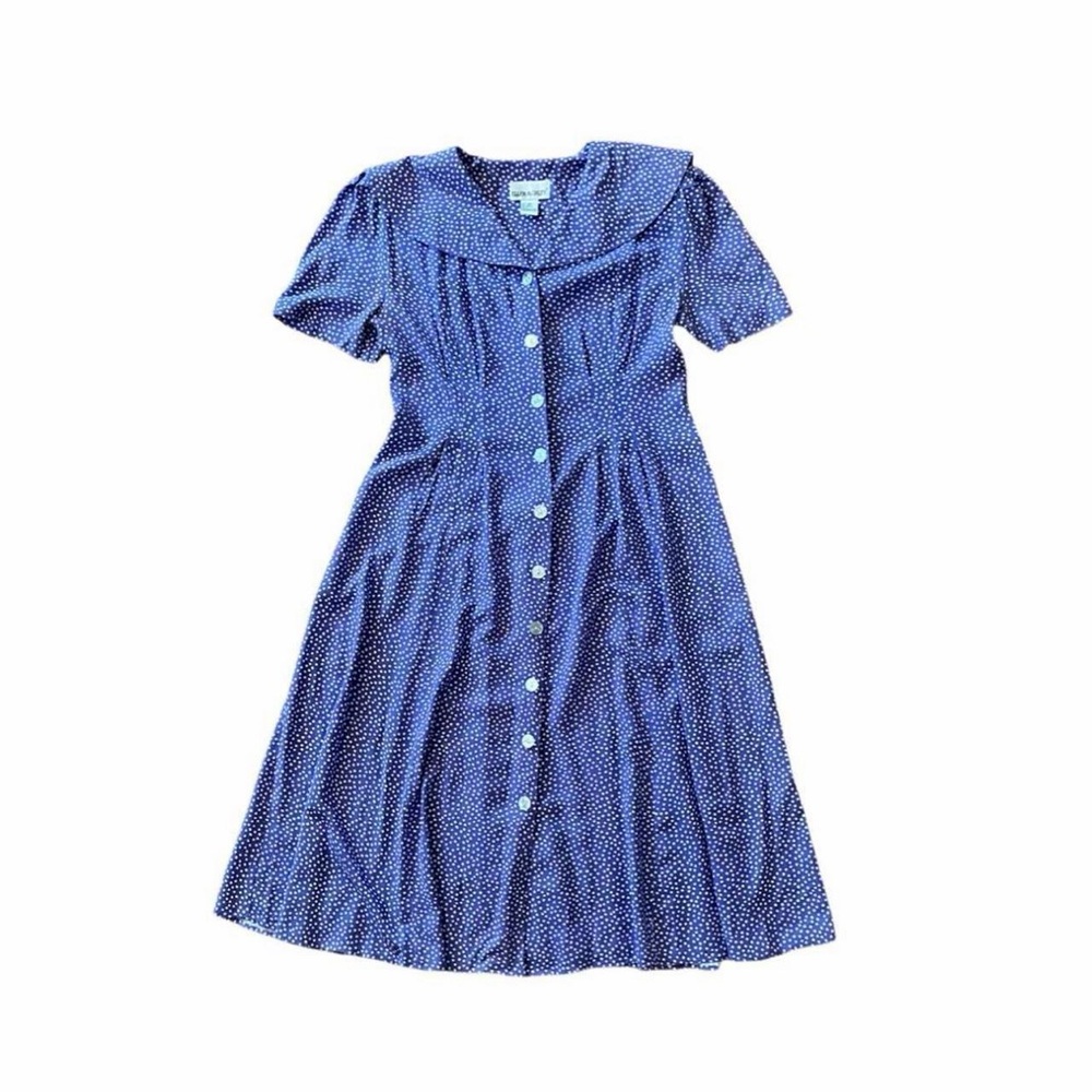 Vintage Purple Polka Dot Midi Dress - Size 8